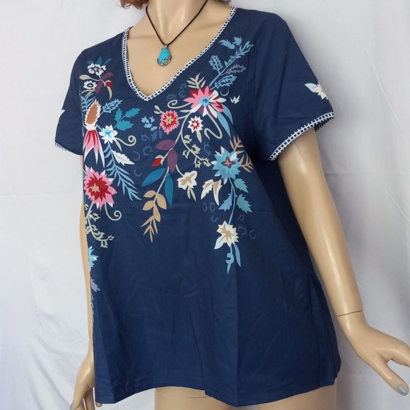 MISSLOOK Flower Print V-Neck Top Blouse Sz XL Very Cute! - Picture 2 of 8